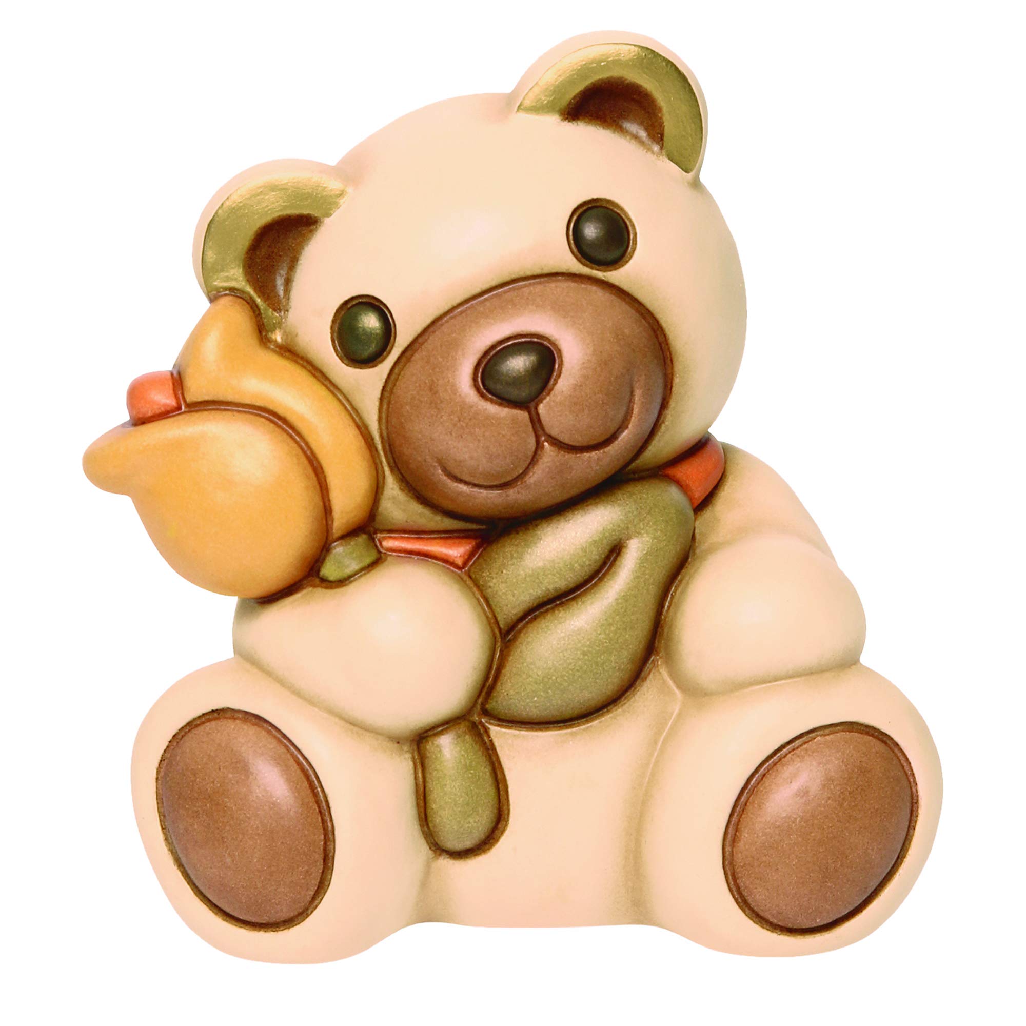 Orso Teddy Oliver THUN Con Tulipano - Soprammobile In Ceramica Dipinto A Mano - 14,3 Cm - Foto 2