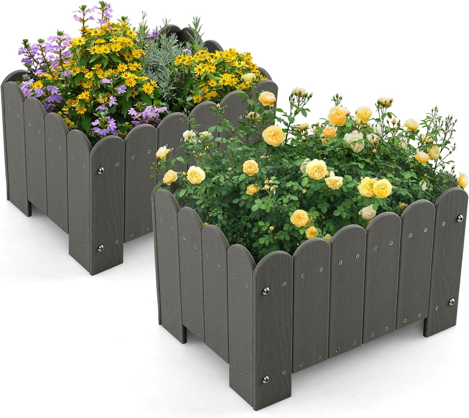 2 donice na rośliny, odporne na warunki atmosferyczne, HDPE, prostokątna skrzynka na kwiaty z otworami odpływowymi, (45 x 32 x 30 cm, szara)