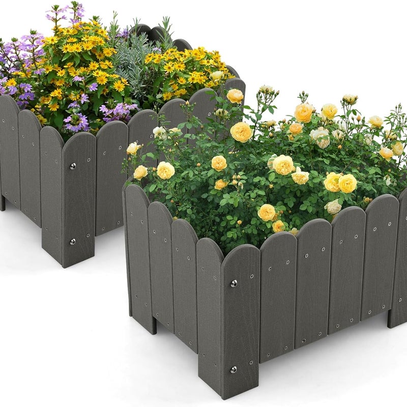 2 donice na rośliny, odporne na warunki atmosferyczne, HDPE, prostokątna skrzynka na kwiaty z otworami odpływowymi, (45 x 32 x 30 cm, szara)