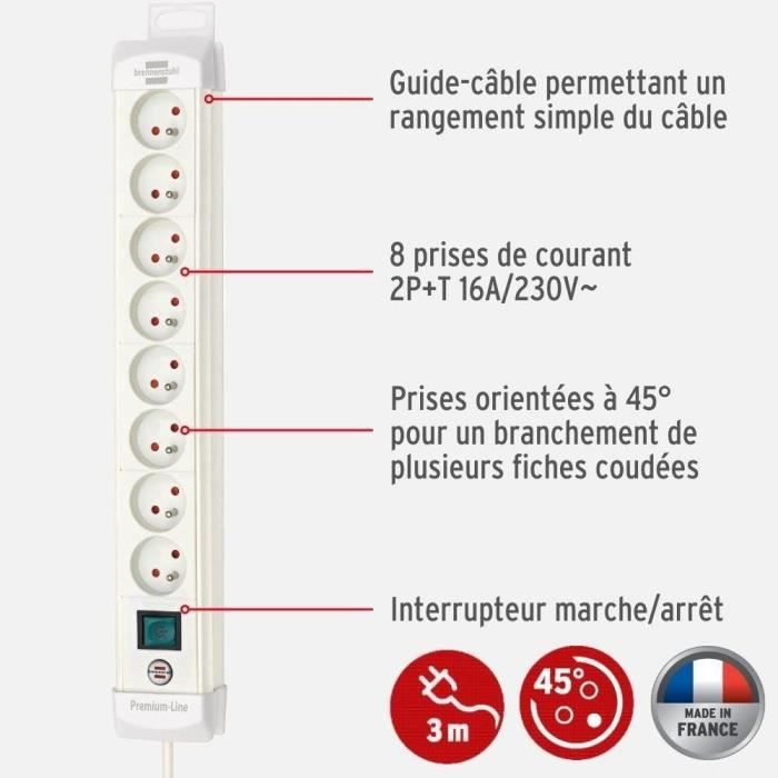 Bloc multiprise Premium Plus 8 prises 3m avec interrupteur BRENNENSTUHL - 3