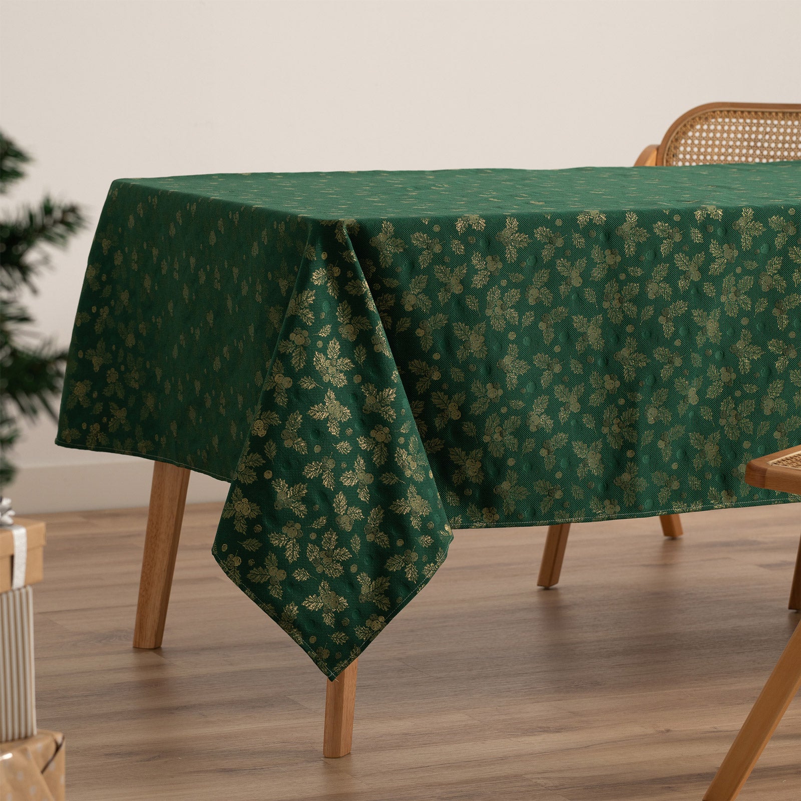 Tovaglia di Natale rettangolare in cotone jacquard verde 140x300 cm - Frost - 2