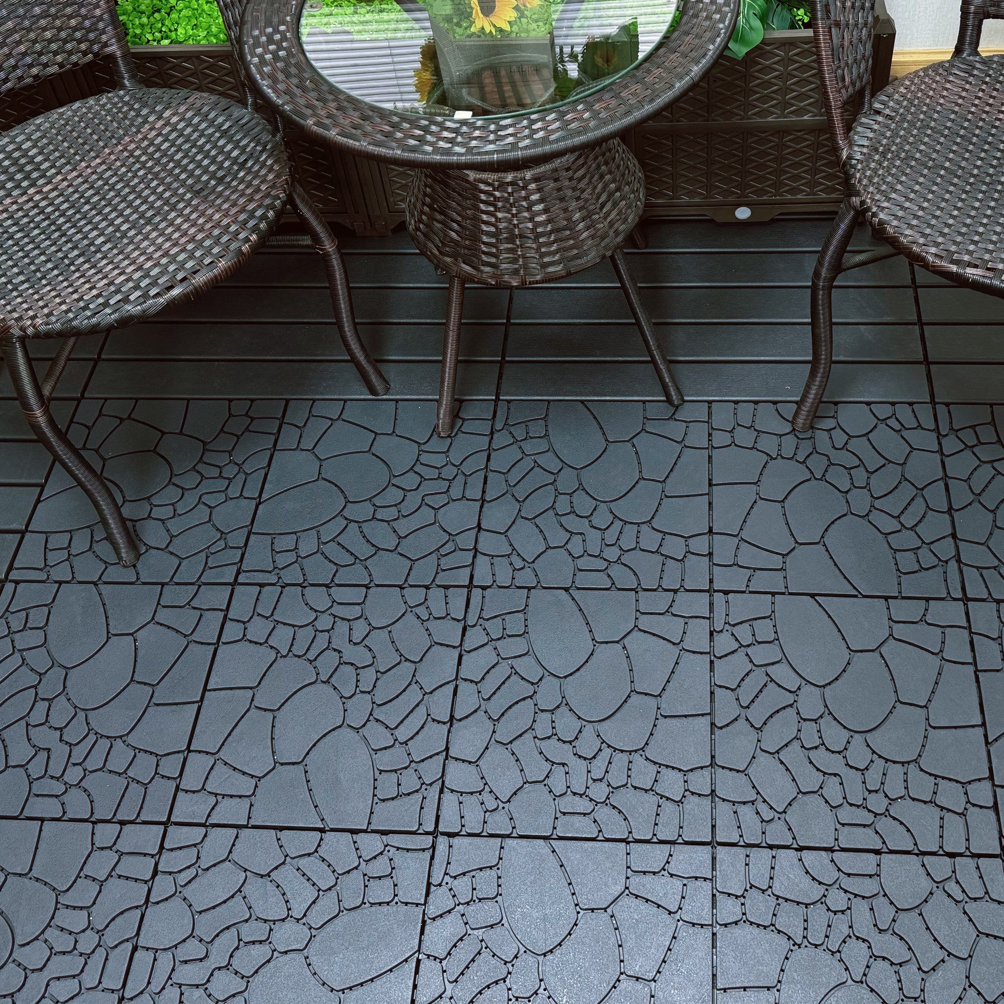 Lot de 44 dalles de terrasse de 30 cm (12 pouces) à motif pierre, dalles modulaires emboîtables à poser soi-même, installation facile et rapide - 6