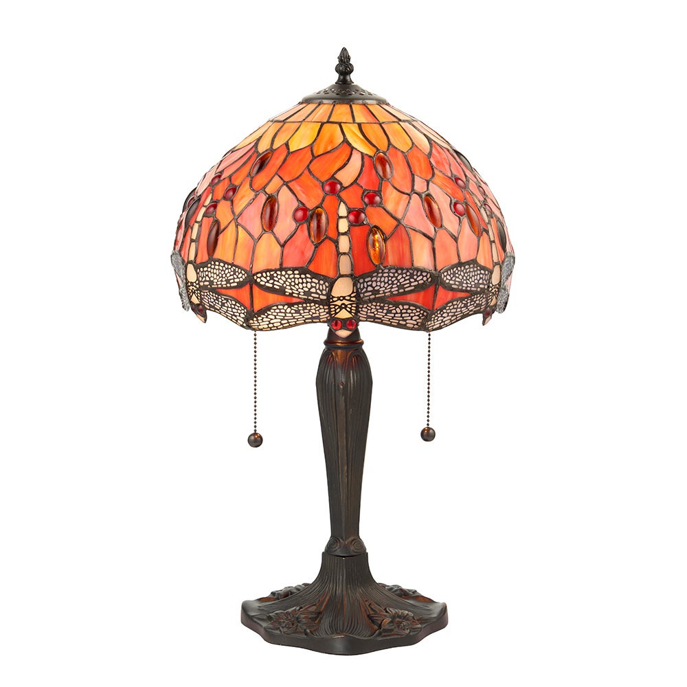 Lampa stołowa ważki DRAGONFLY FLAME czerwono-pomarańczowa 2xE27x20W szkło wym:55,5x30x30cm IP20 Tiffany