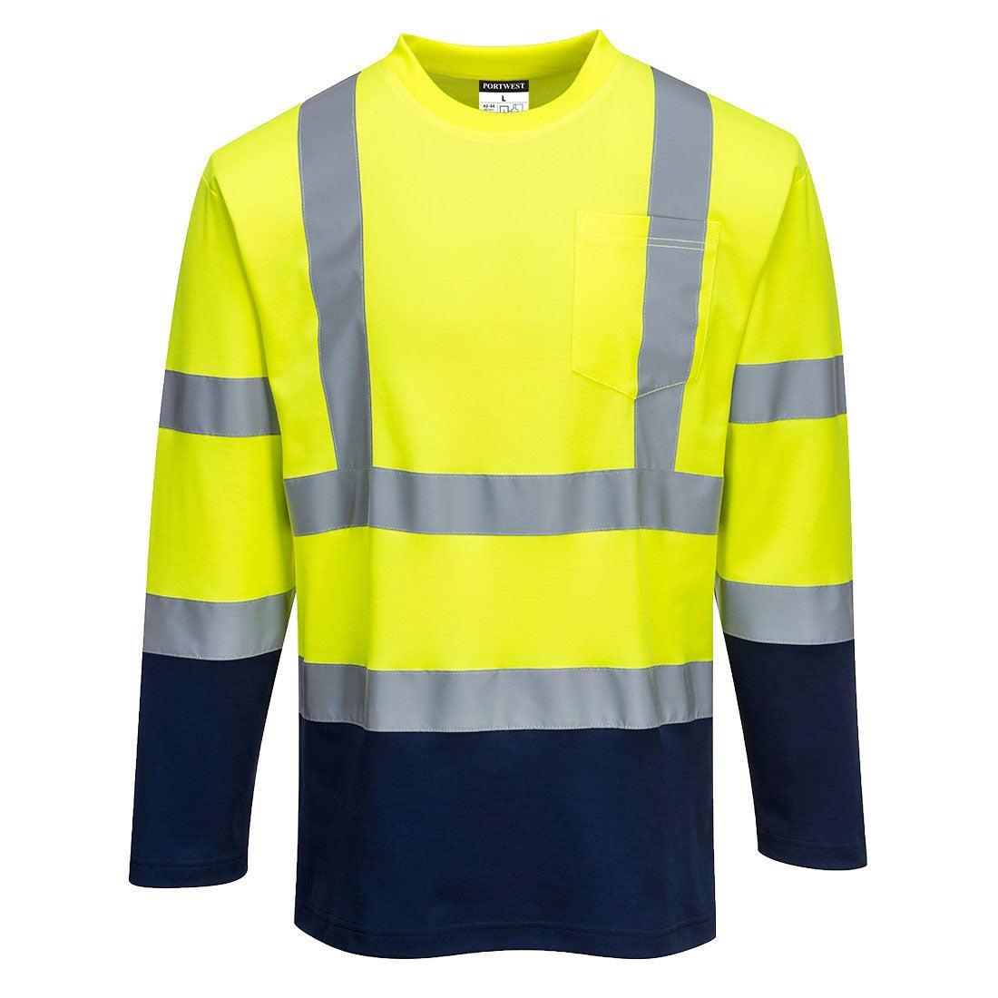Portwest - Tee-shirt manches longues bicolore en coton COMFORT haute visibilité classe 2 - Orange / Bleu Marine - L - 3