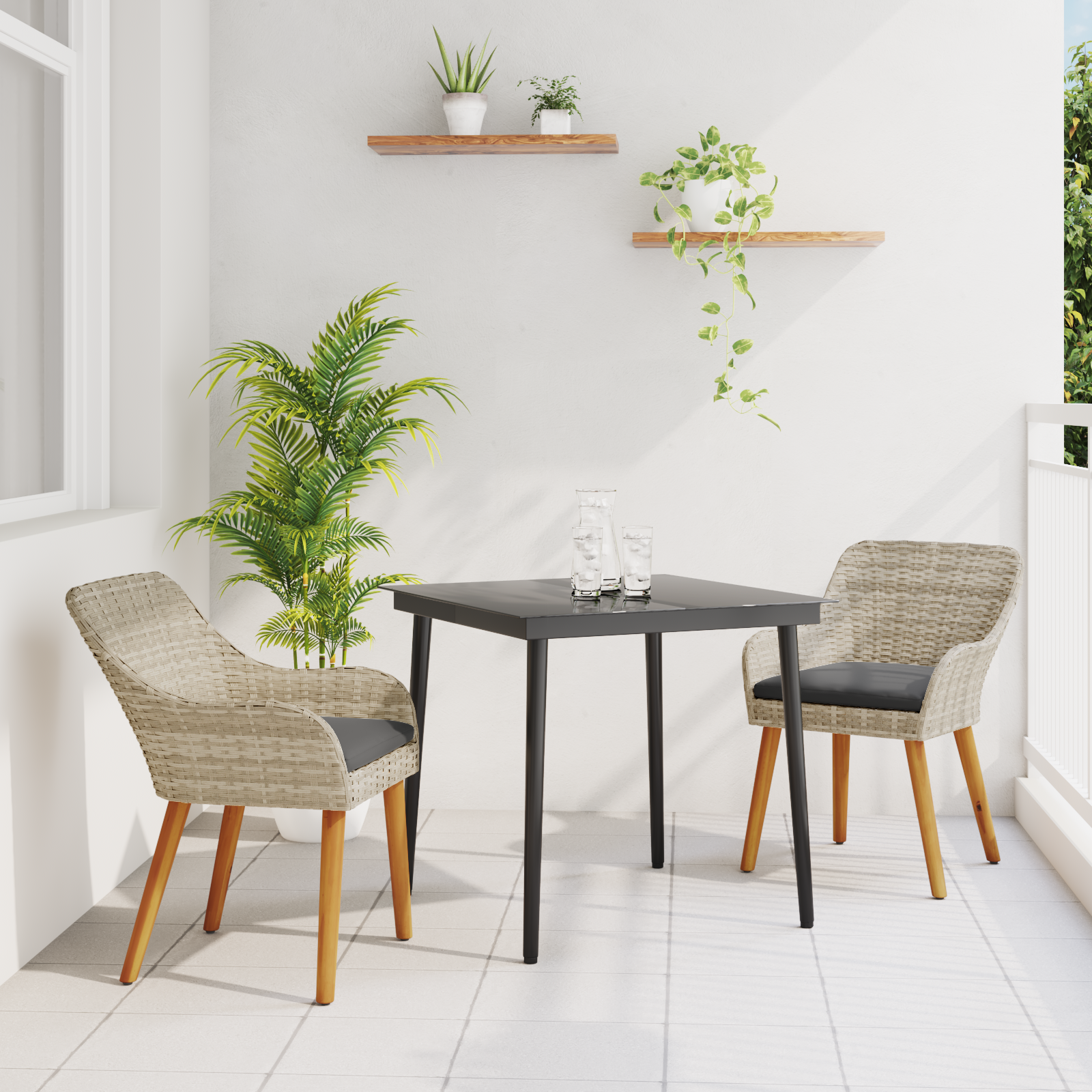 Zestaw do jadalni w ogrodzie 3 pcs Jasnoszary polirattan vidaXL
