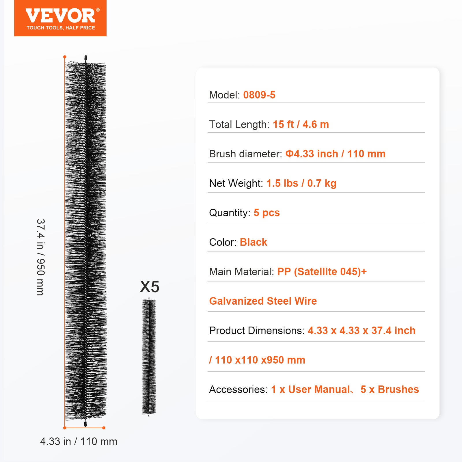 Brosse de Protection de Gouttière VEVOR 4,6 m x 110 mm Protège-gouttière Anti-feuilles 5PCS en Fil Acier Galvanisé Robuste Protection de Gouttières - 7