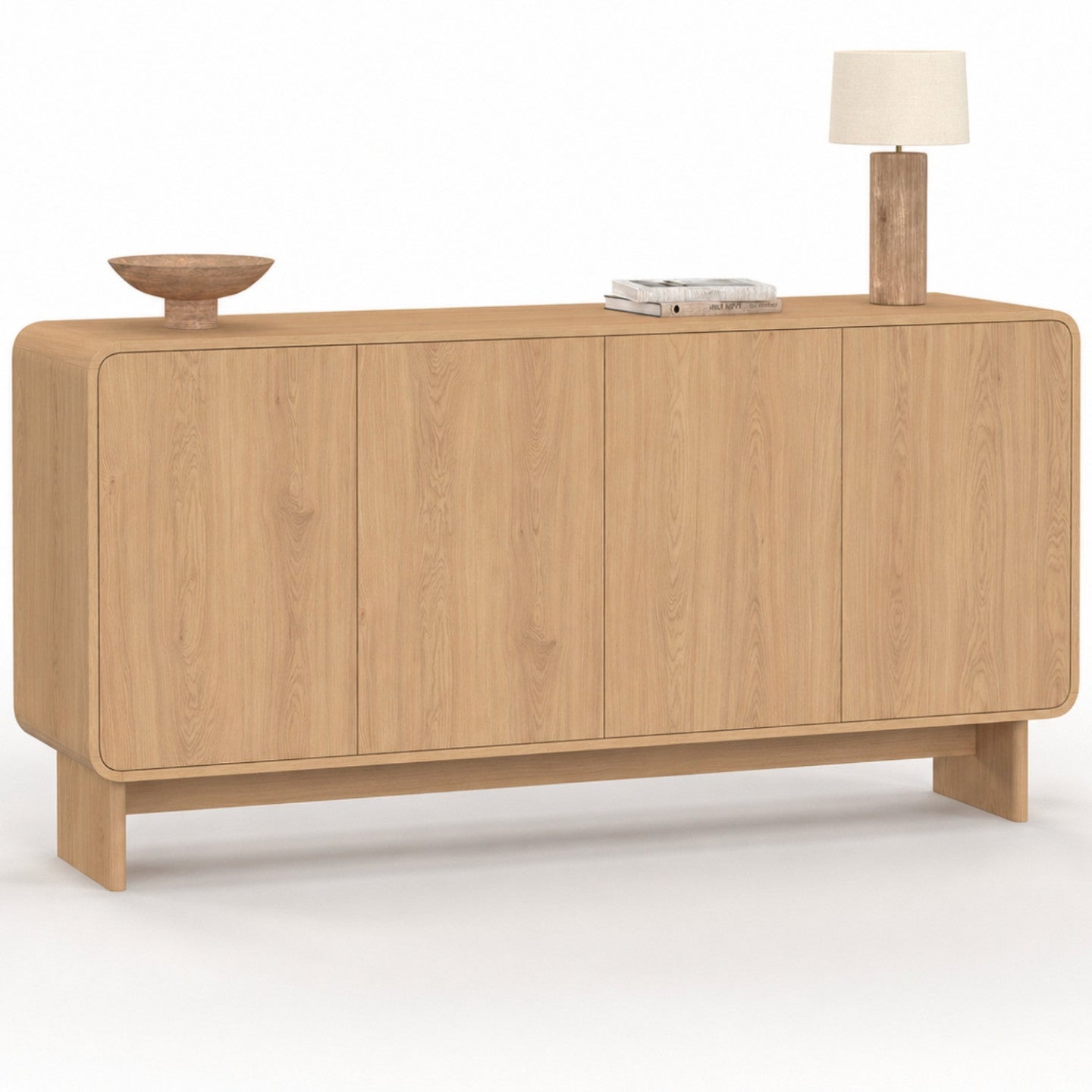 Buffet 160 cm CAPUCINE XXL 4 portes façon hêtre design arrondi - 3