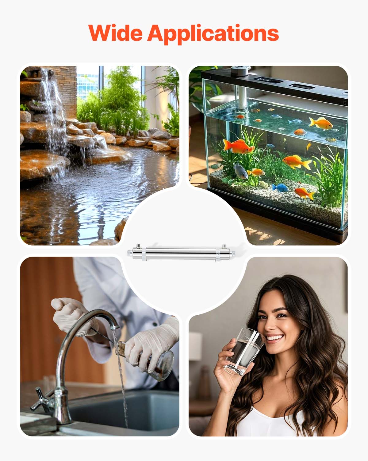 Purificador de Água UV VEVOR 25W 22,7 L/min,Filtro Ultravioleta em Aço Inoxidável,Filtração para Casa,Manchão de Quartzo,Chuveiro,Beber,Limpeza - 5