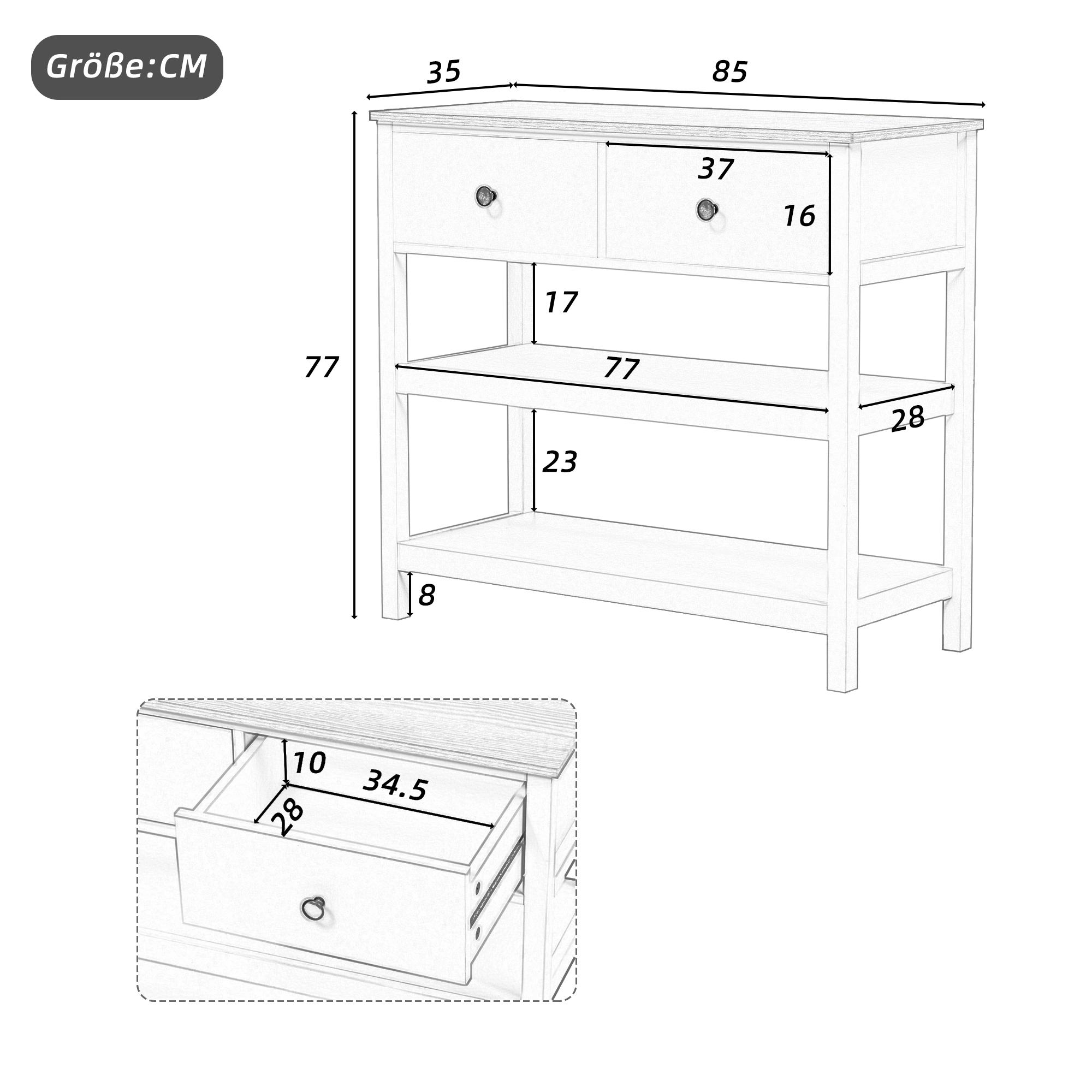 Table console moderne - avec 2 tiroirs - avec des étagères ouvertes - Naturel - 5