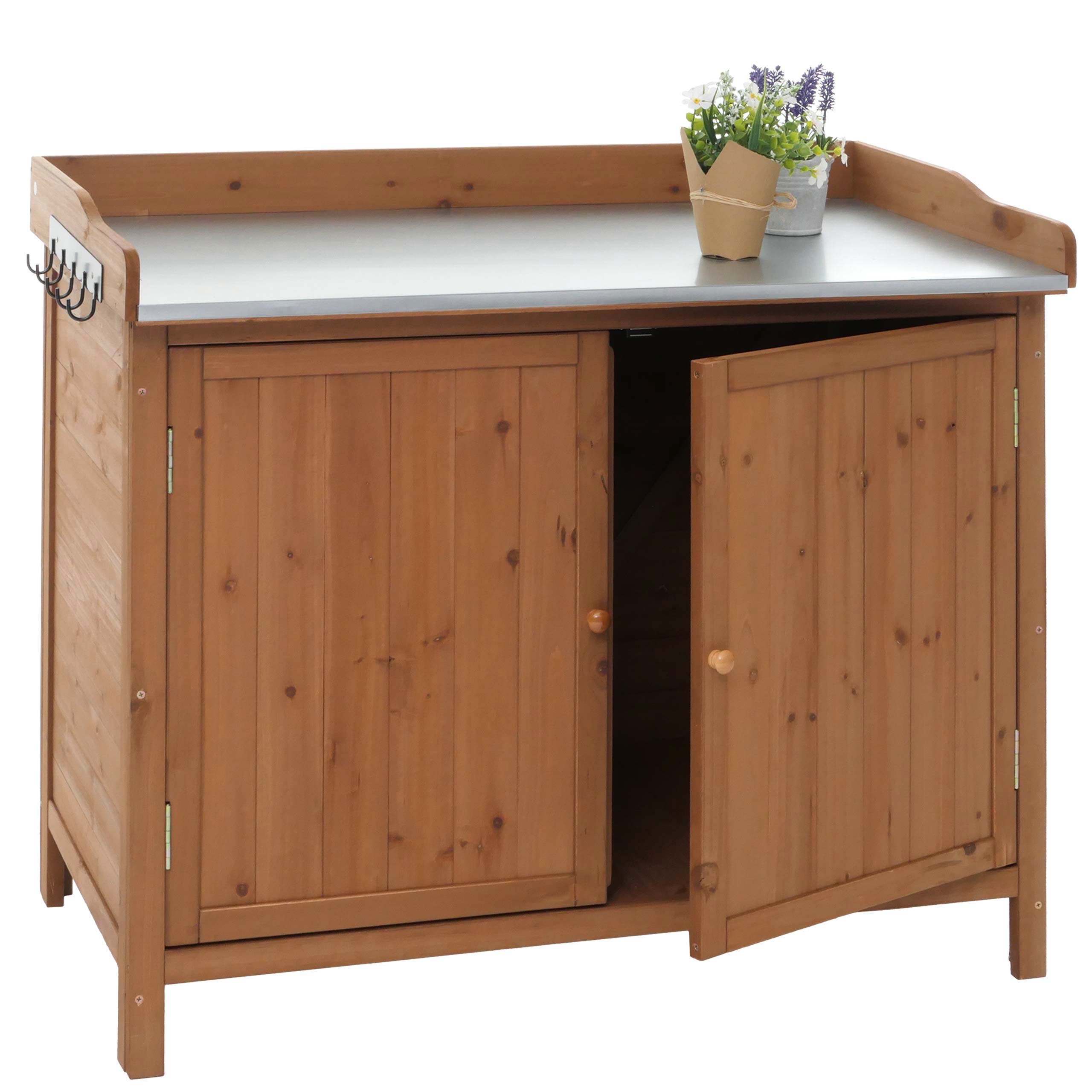 Meuble de jardin avec plan de travail HWC-L69, Table à plantes 86x104x52cm ~ marron - 2