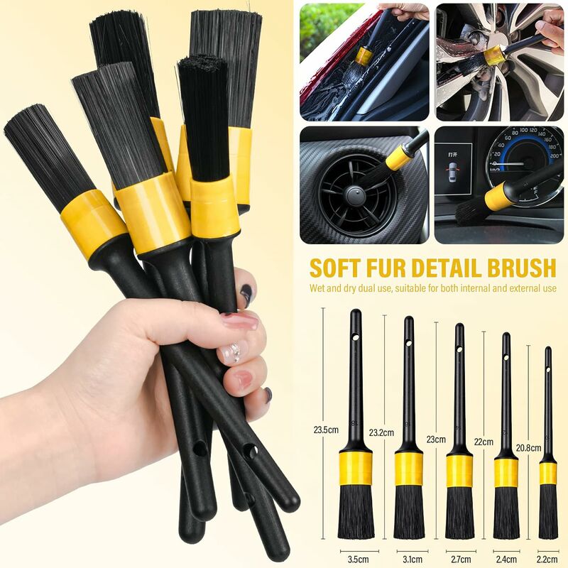 Kit nettoyage voiture 20 pièces, entretien intérieur et extérieur, brosses, éponges de polissage, gel nettoyant et accessoires - 2