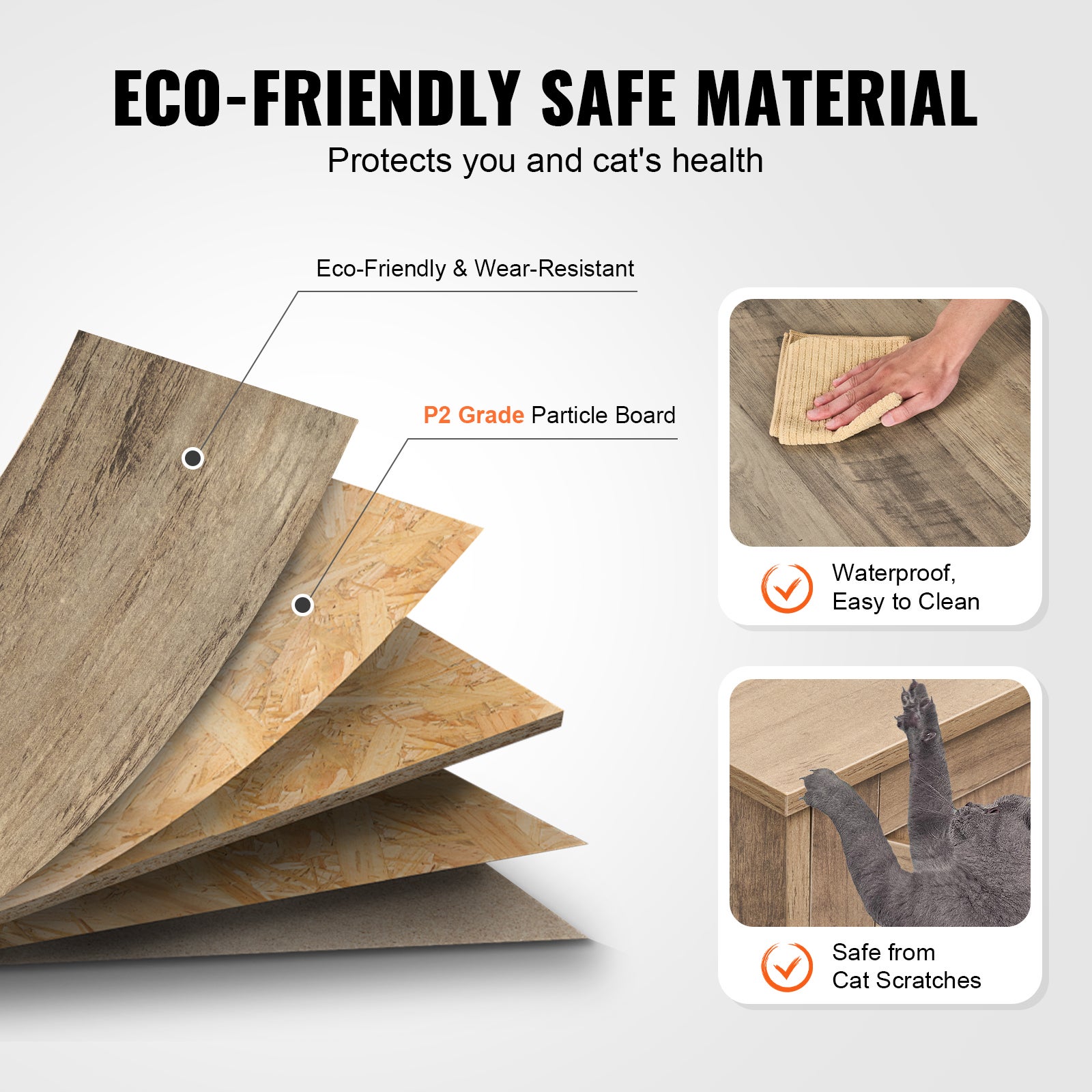 Bac à litière pour 2 chats,SucceBuy armoire en bois grège,47,2