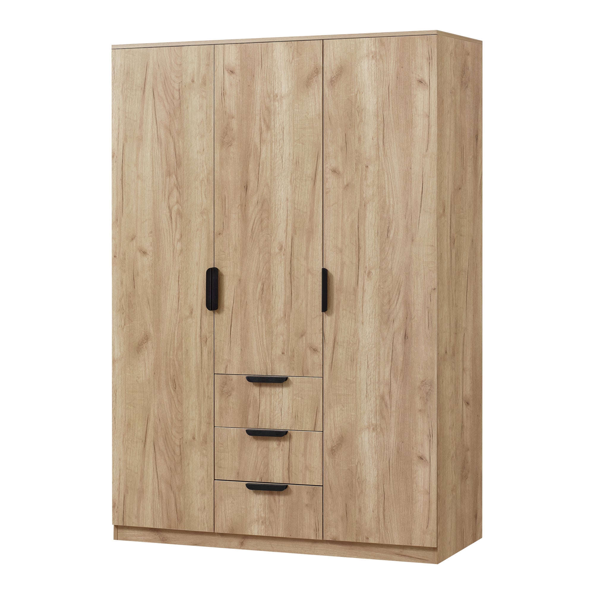 Armadio per Guardaroba Camera da Letto Armadio Chiuso con Ante 4 Scomparti 2 Aste Appendiabiti 3 Cassetti 176x120x52 cm MDF Effetto Rovere [en.casa] - 3