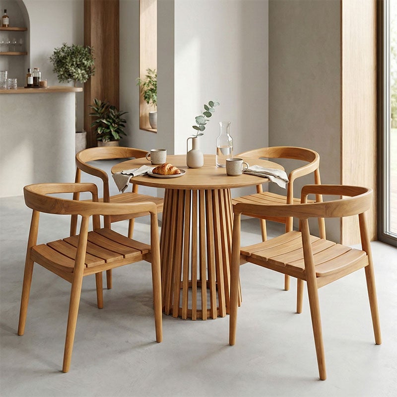 Ensemble Salle à Manger Table 80x80 cm Bois Massif + 4 Fauteuils en ...