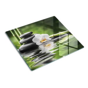 Planche En Verre Trempé Tulup 80x52 Cm Motif Orchidée Et Cœur Pour Cuisine