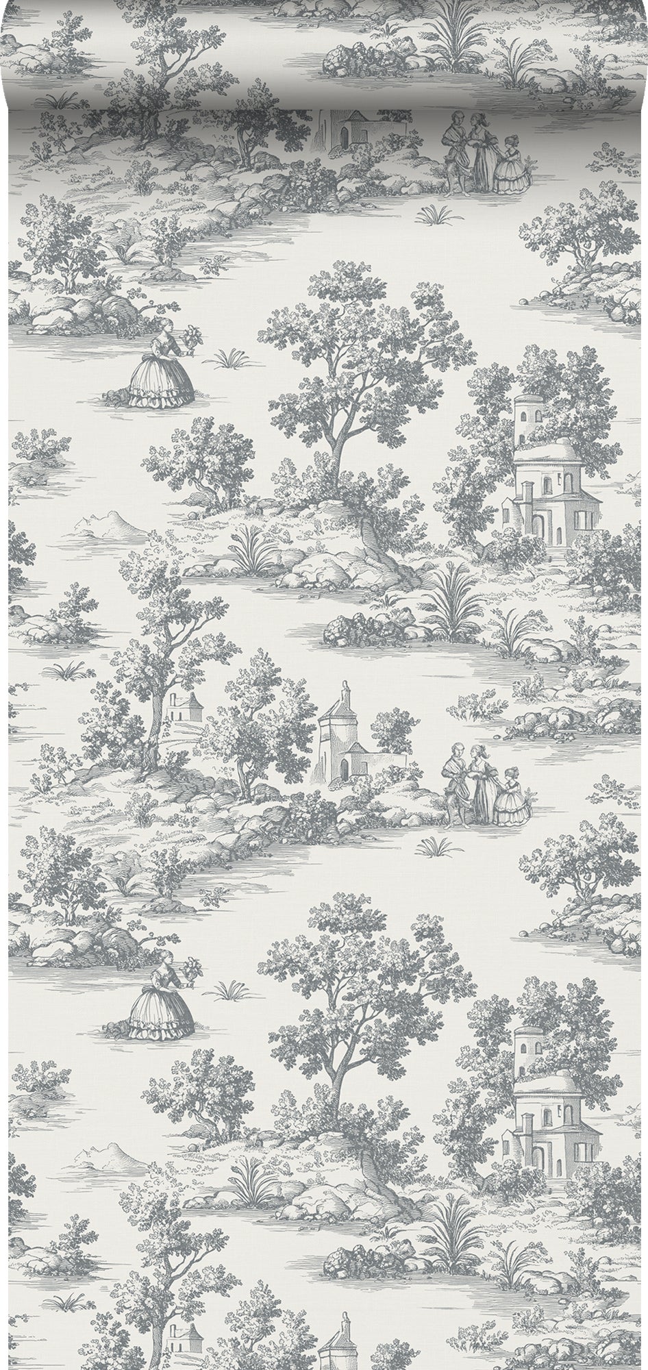 Tapeta nadruk toile de jouy ciemnoszarym - 53 cm x 10 m - SANDERS &amp; SANDERS