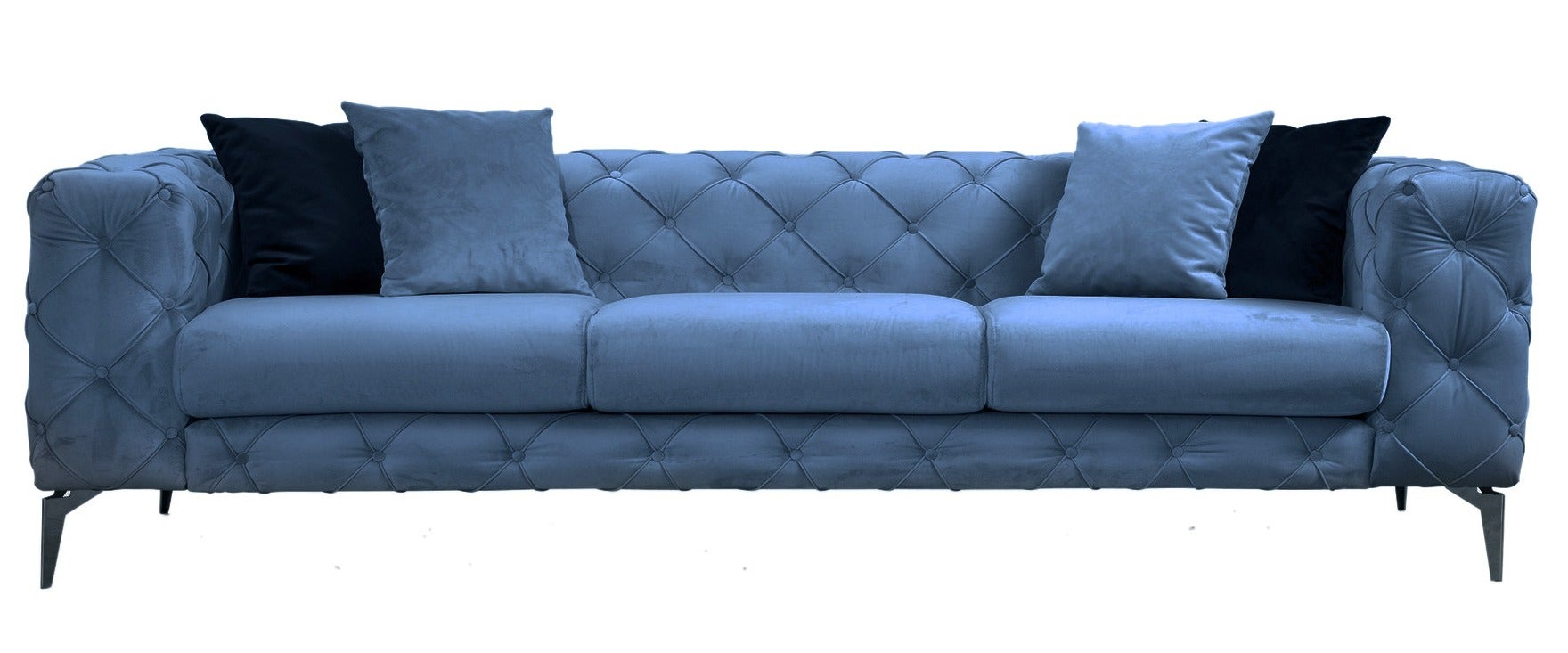 Chaise Longue Moderne Dossier Réglable Convertible Capitonné En Velours Bleu Azur Aberdeen 87340094