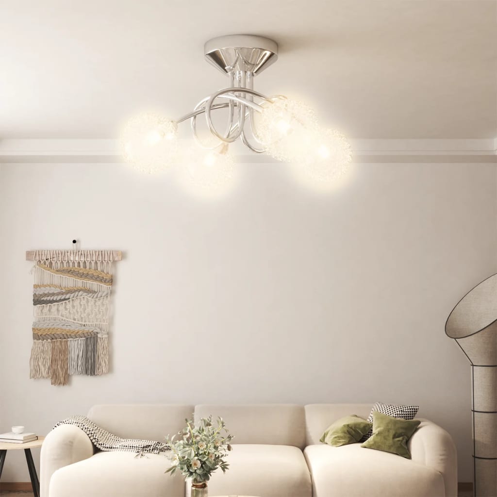 Set 2 Paralumi Sferici In Vetro E Metallo G9 – Design Con Rete In Alluminio, Trasparenza E Stile Moderno