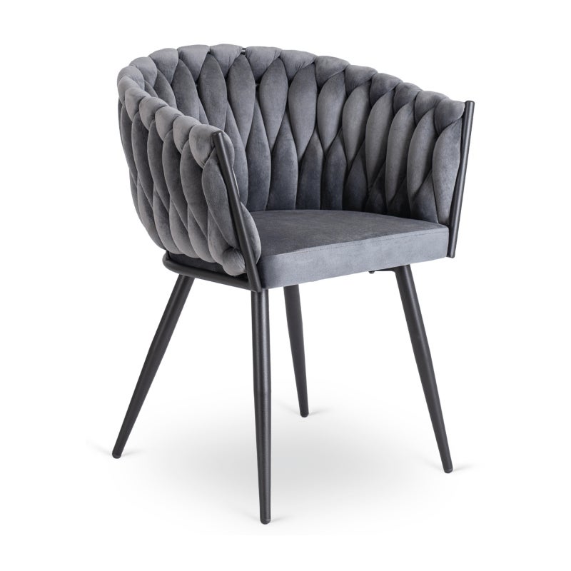 Krzesło Tapicerowane Welur Glamour ELENA Plecione Szare Do Salonu Jadalni