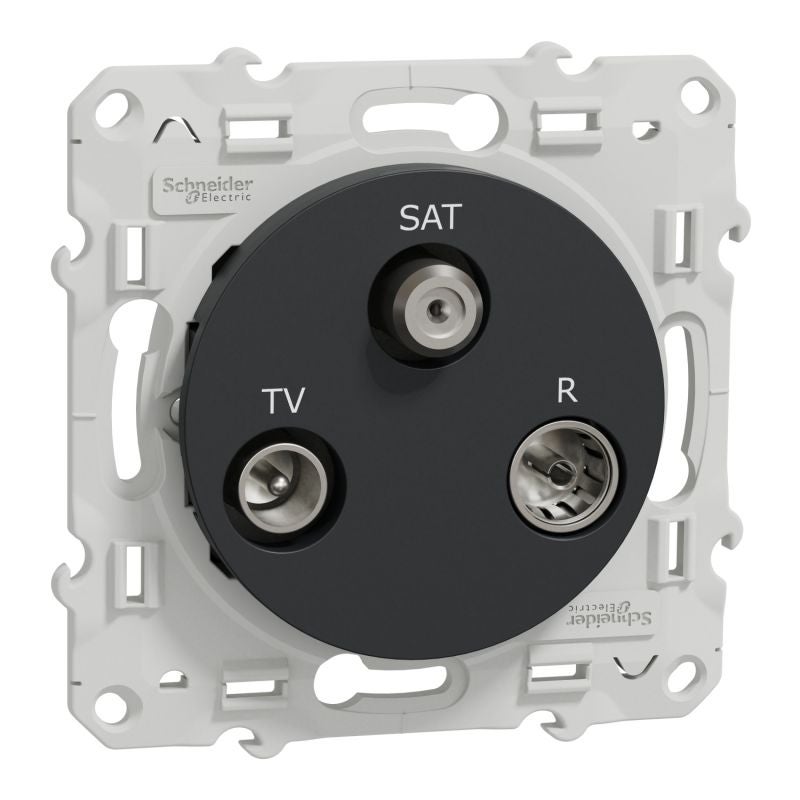 Odace SAT-Stecker Anthrazit – Unterputz-Dose Mit Schraubbefestigung, F-Typ