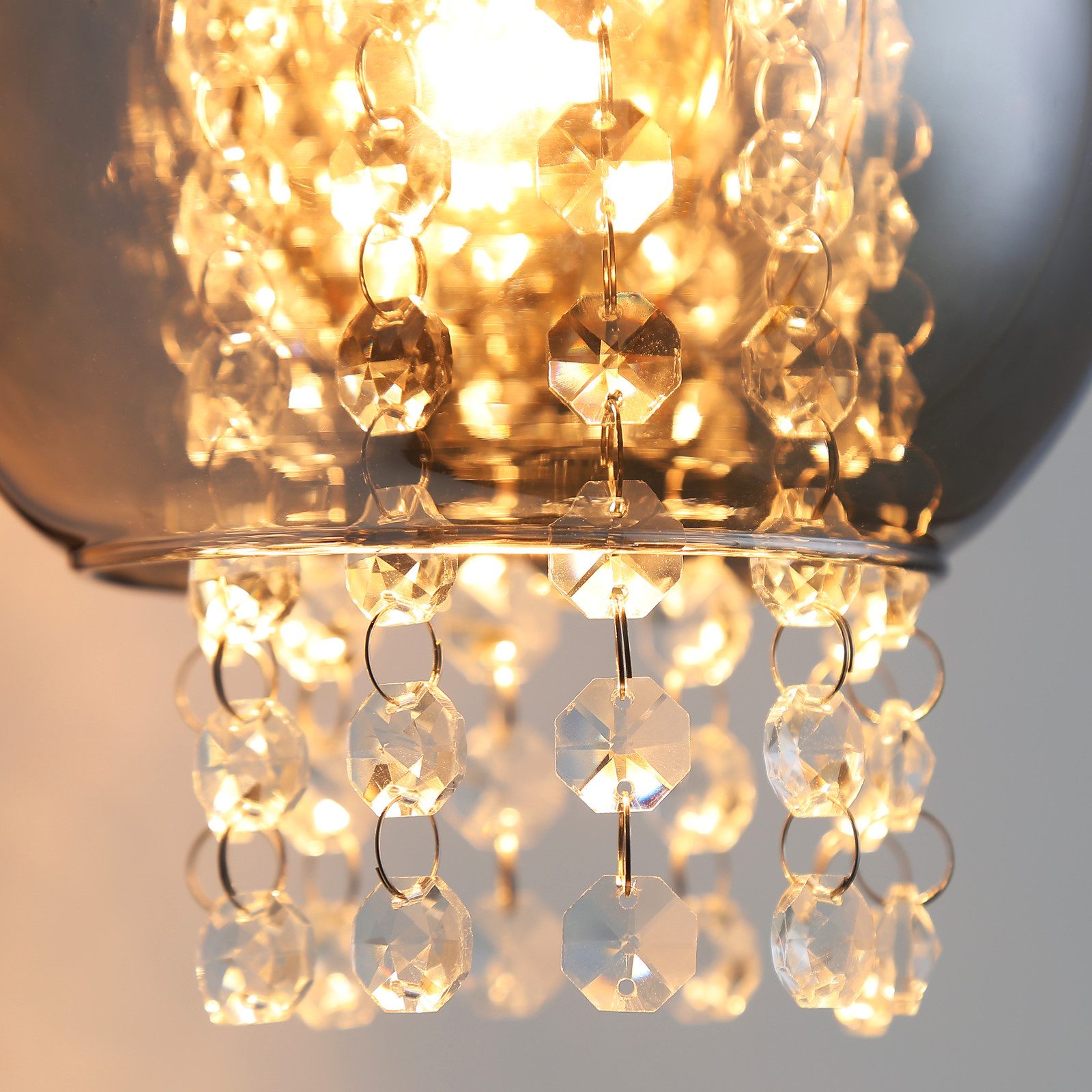 NETTLIFE Szary dymny szklany kinkiet z kryształową kulą E27 do sypialni, nowoczesna lampa wewnętrzna do przedpokoju - 6