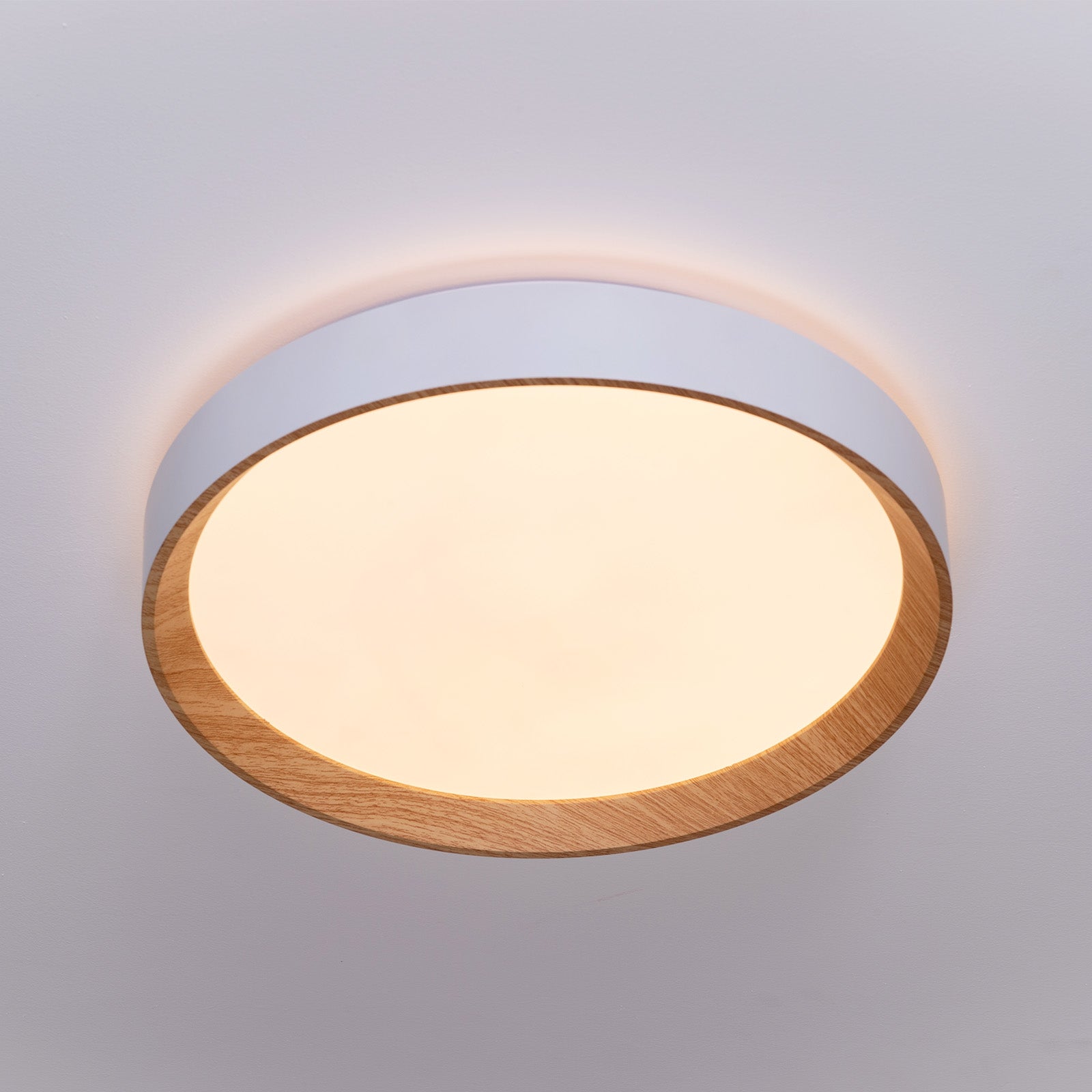 Plafón LED de Techo 30W Ø38cm CCT 3000K-6000K, Blanco/Efecto Madera Modelo 