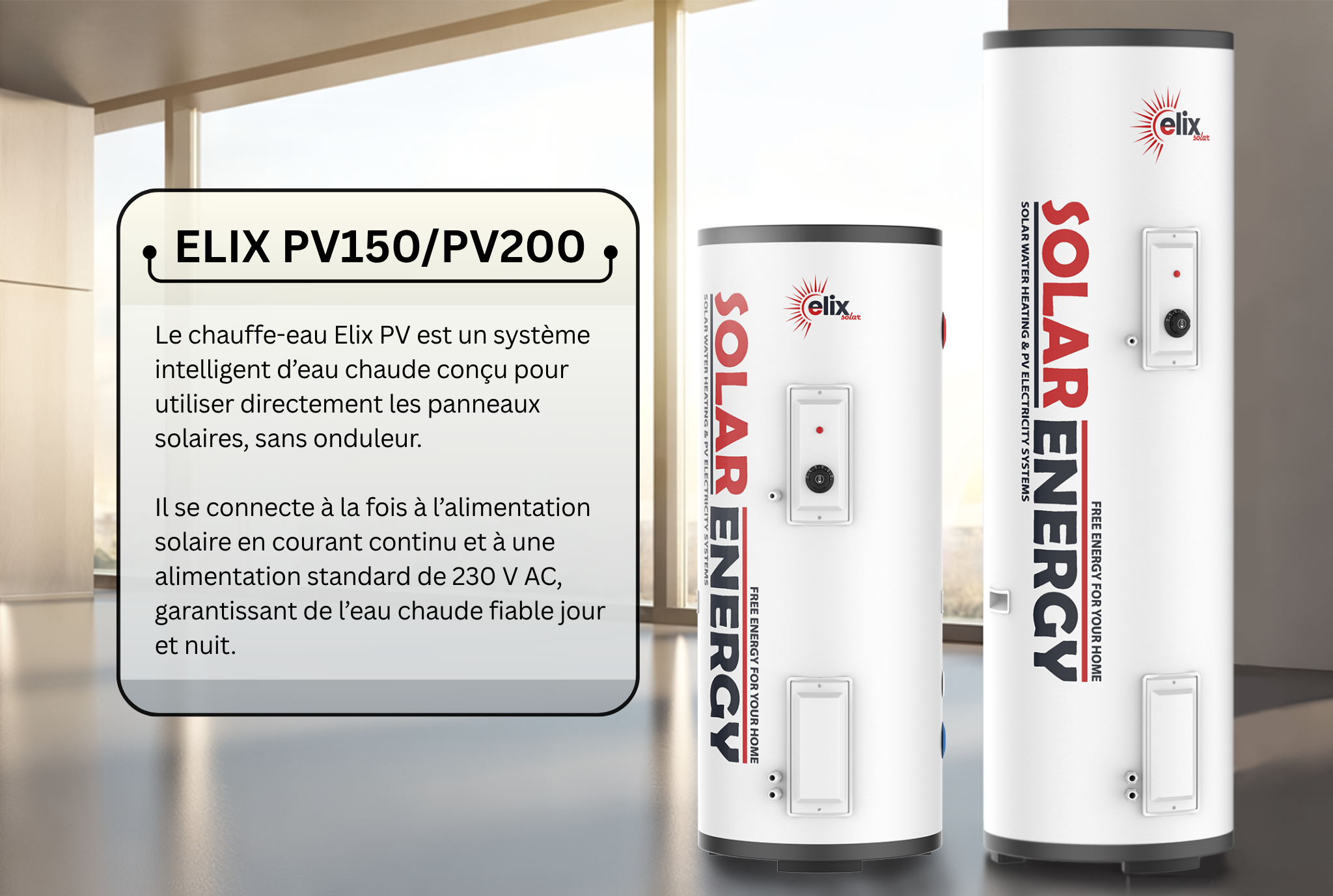 Elix Aquecimento de Água Solar Fotovoltaico DC 150 L – Termoacumulador Elétrico PV para Água Quente (DC 1500W) - 2