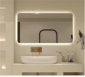Specchio Irregolare Da Bagno Filo Lucido Con Fascia Sabbiata Retorilluminante Led 20w Art9318 Pulsante Touch Integrato