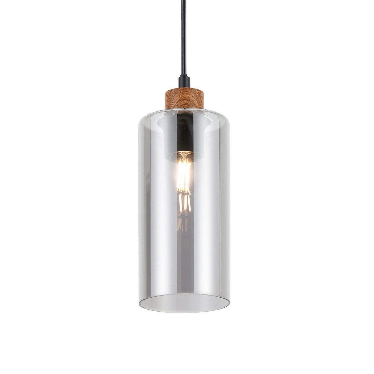 Lampa wisząca Naster drewniana-czarna-dymiona 3xE27x25W nowoczesna wym: 150 x 48 x 10 cm szkło Italux - 3