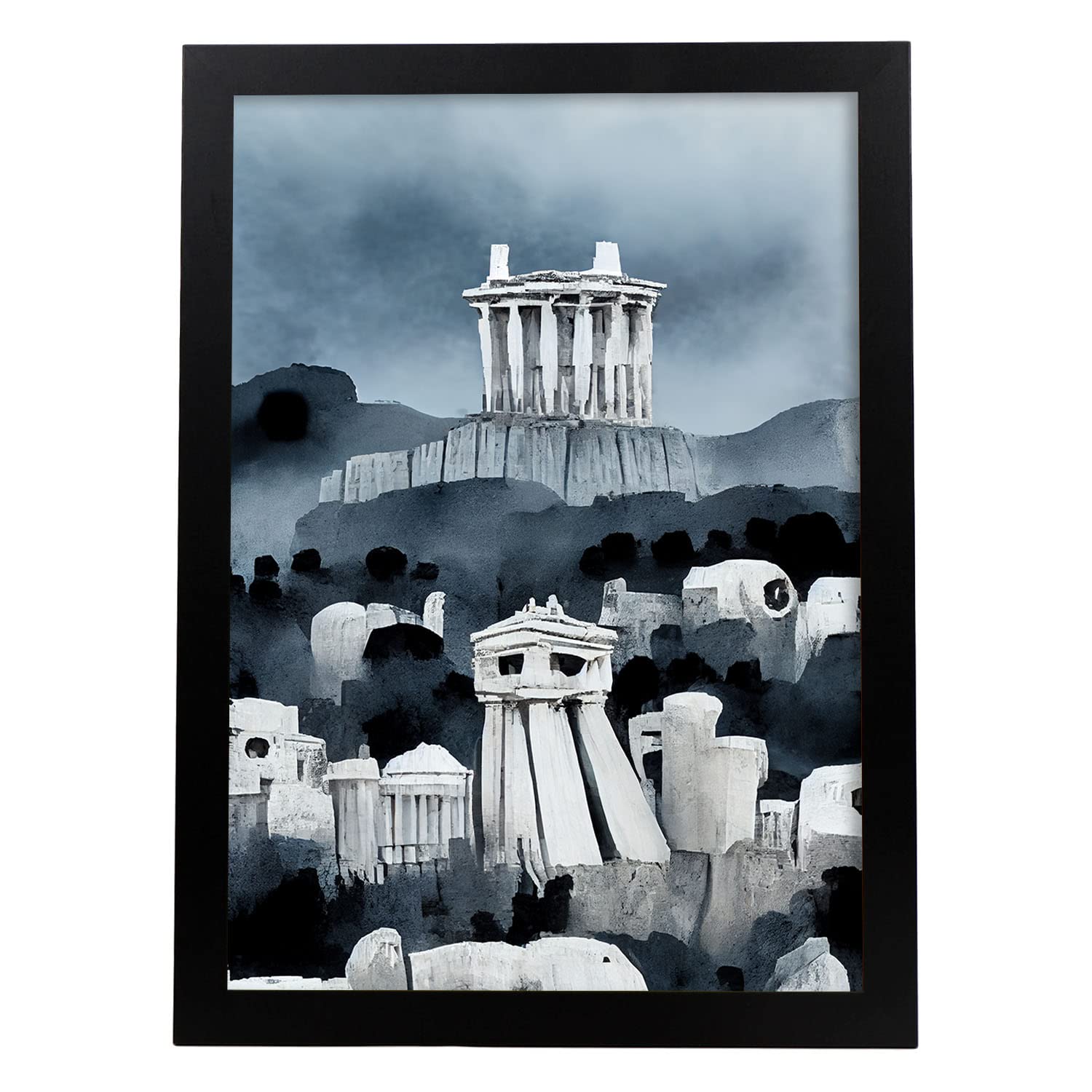 Nacnic lámina acrópolis cariñoso al estilo de t burton ilustraciones de monumentos ciudades paises inspiradas en arte gótico diseño y a3 marco negro