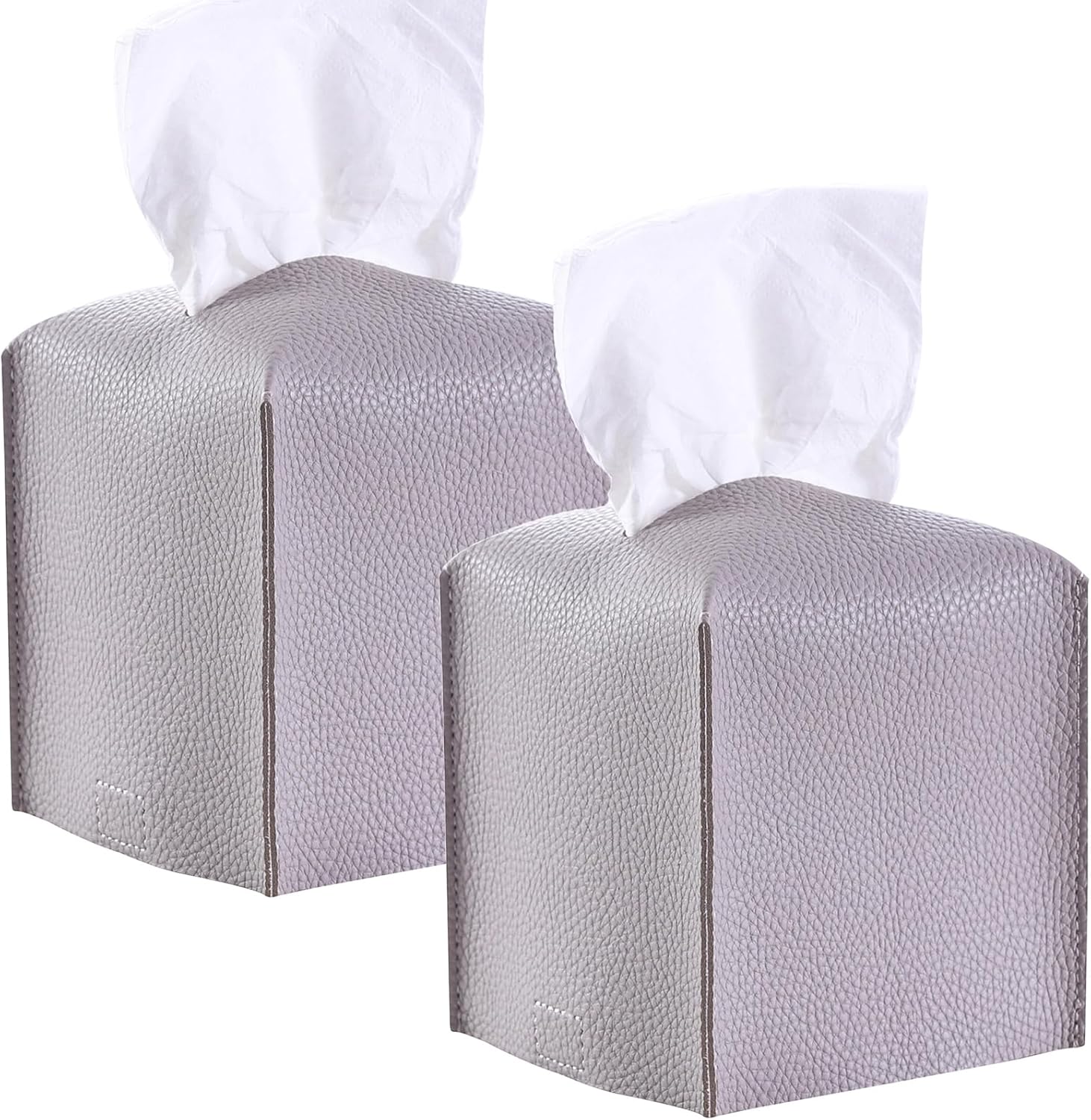 Pudełko na chusteczki skórzane kwadratowe, do łazienki, toaletki, stolika nocnego, biurka (12,7 x 12,7 x 12,7 cm, szare), 2 sztuki