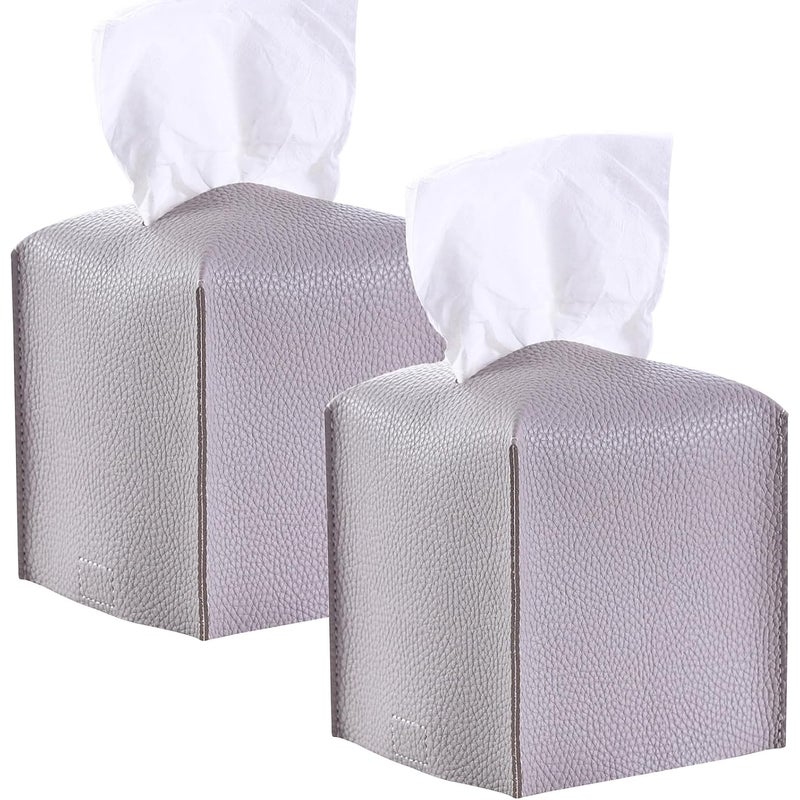 Pudełko na chusteczki skórzane kwadratowe, do łazienki, toaletki, stolika nocnego, biurka (12,7 x 12,7 x 12,7 cm, szare), 2 sztuki