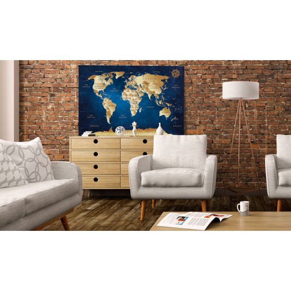 Tableau Cartes du monde World Map: The Dark Blue Depths 120x80 cm - 2