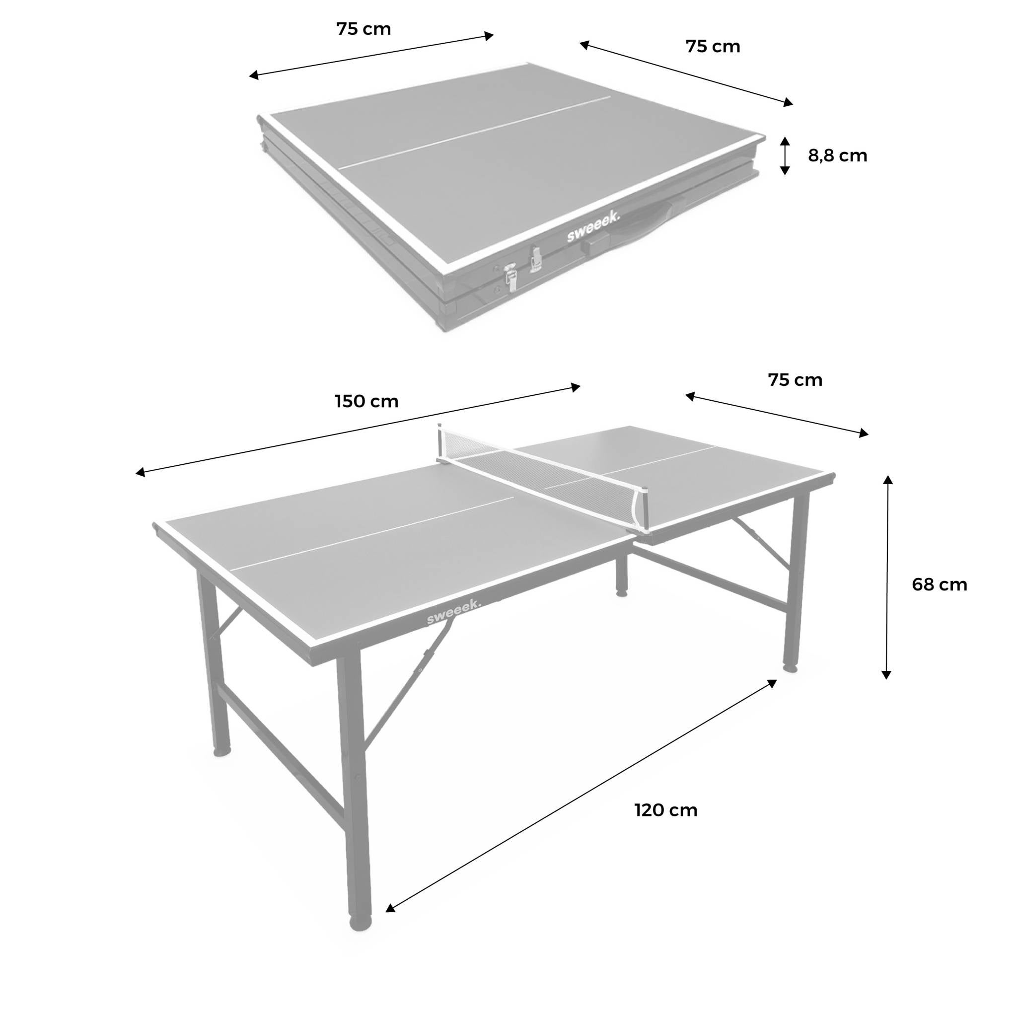 Mini table de ping pong 150x75cm - table pliable INDOOR noir. avec 2 raquettes et 3 balles. valise de jeu pour - 4