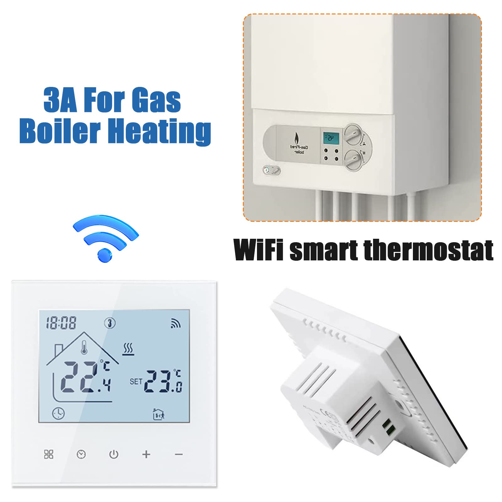 Thermostat intelligent WiFi, pour chauffage au sol, WiFi, écran LED, écran tactile, thermostat numérique, compatible avec Alexa (chauffage chaudière) - 4