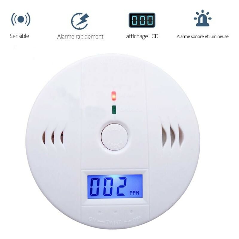 Détecteur d'alarme de Détecteur de gaz de monoxyde de carbone Détecteur d'alarme de CO2 alimenté par batterie avec affichage LCD Avertissement vocal - 3