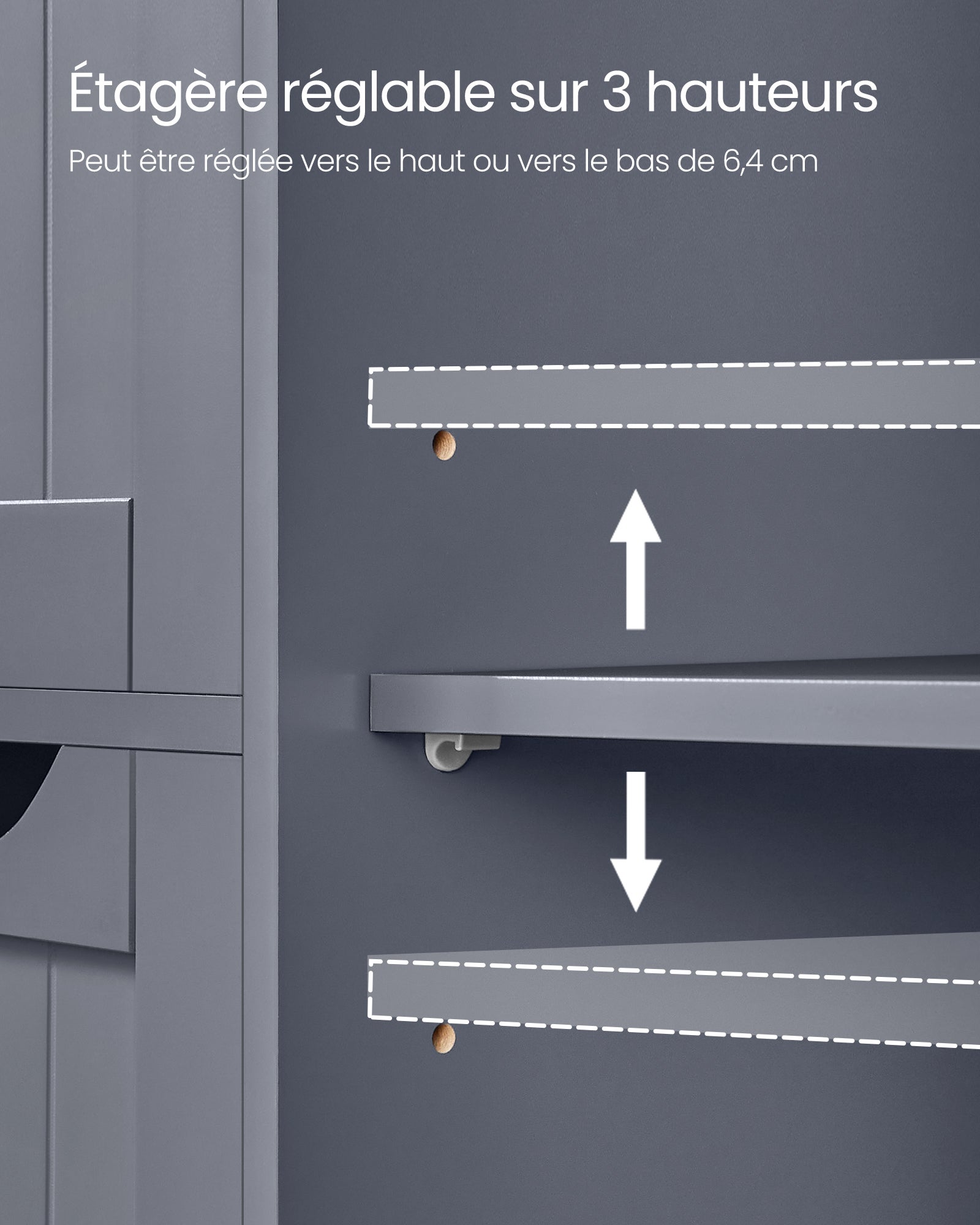 Armoire De Salle De Bain, Avec 4 Tiroirs, Placard avec Porte, 30 x 55 x 82 cm, Gris - 5