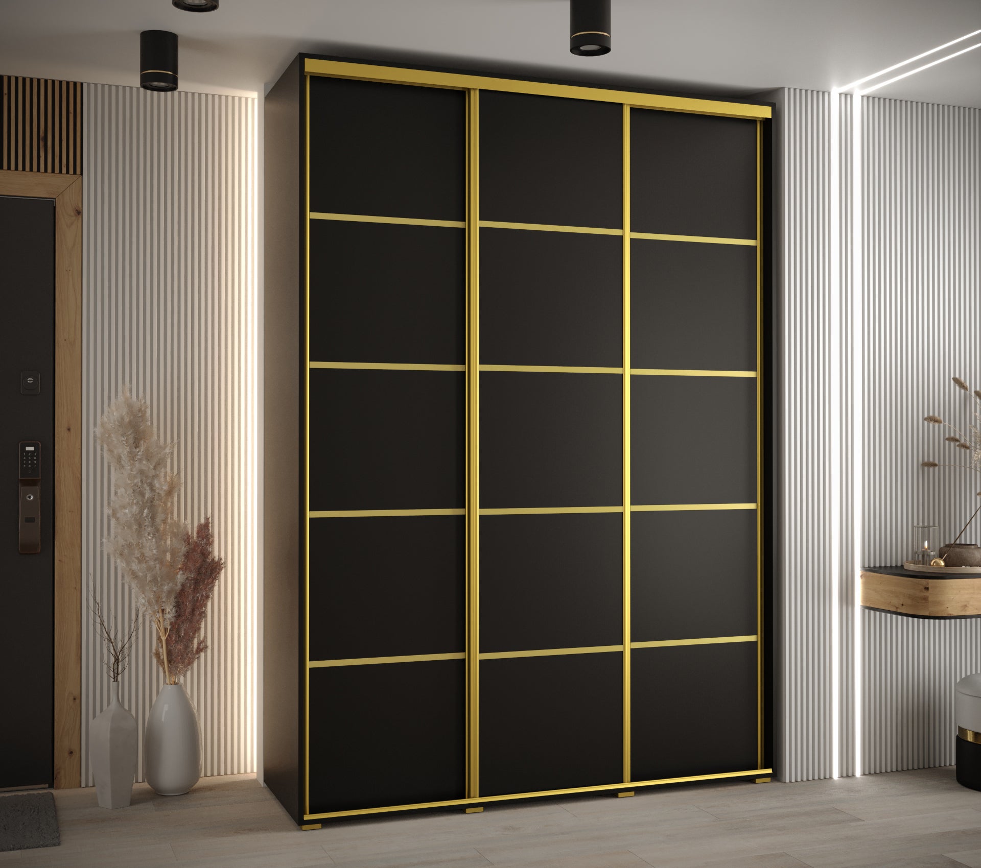 Szafa przesuwna wysoka Davos 4 170 x 60 x 235,2 cm czarny + czarny + u. złoty - Abiks Meble - 2
