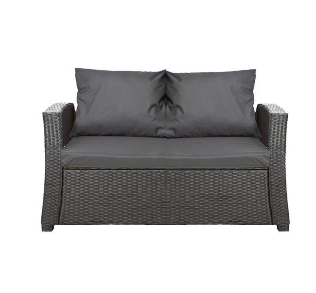Almofadas de sofá de jardim em vime 112x60x7+2*56x50cm|almofadas de exterior antracite|Conjunto de almofadas de jardim| Jogo de almofadas de 2 lugares