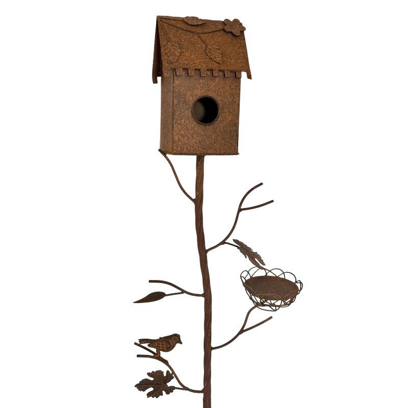 Tuteur nichoir oiseaux rouille 150x15x24cm - 3