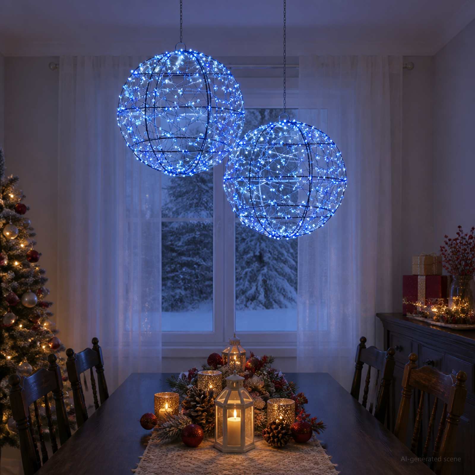 Vidaxl Luz De Adorno Navideño 2 Uds. 600 Led Ø 30 X 32 Cm Azul , Leroy Merlin