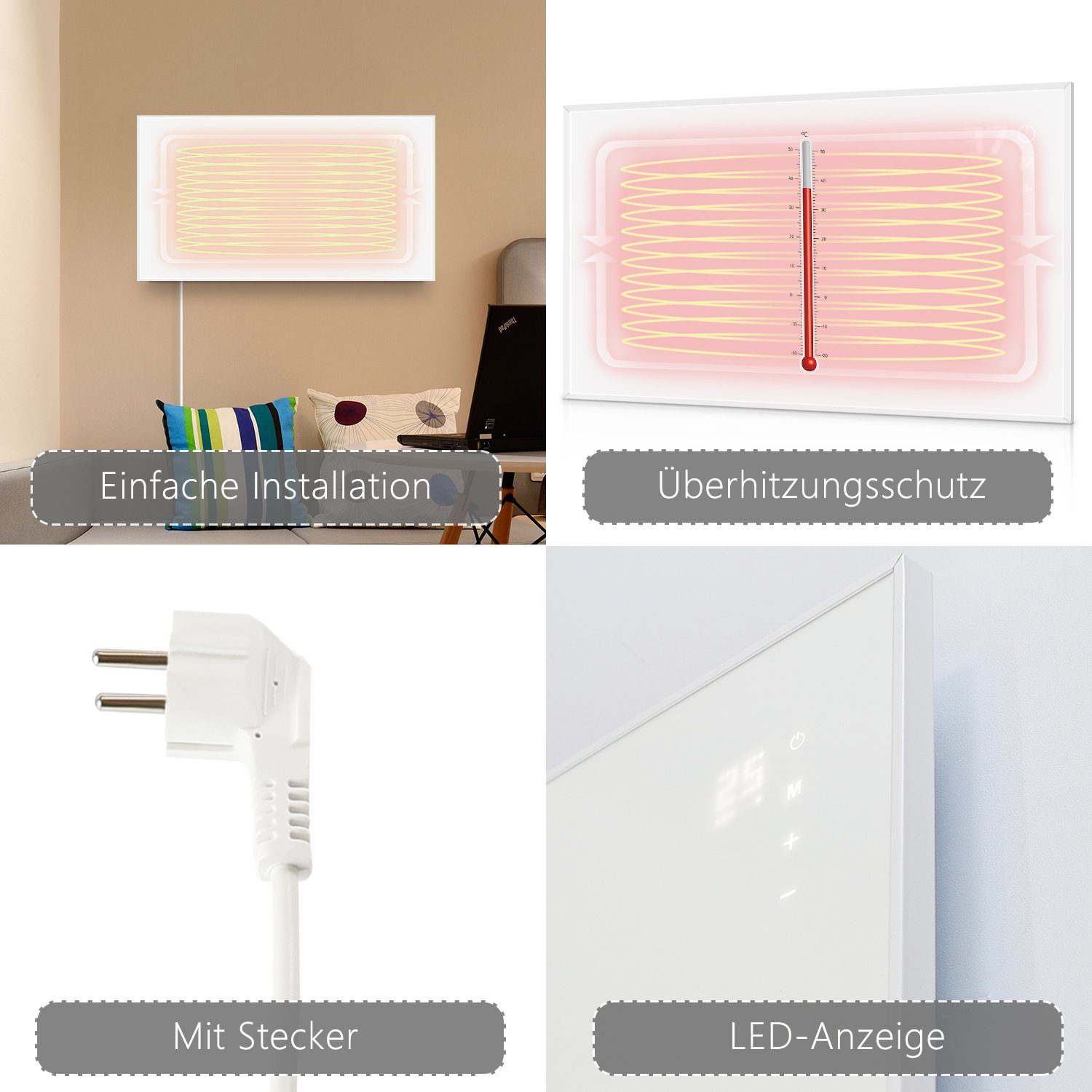 NETTLIFE Chauffage infrarouge radiateur 450W avec télécommande - 6