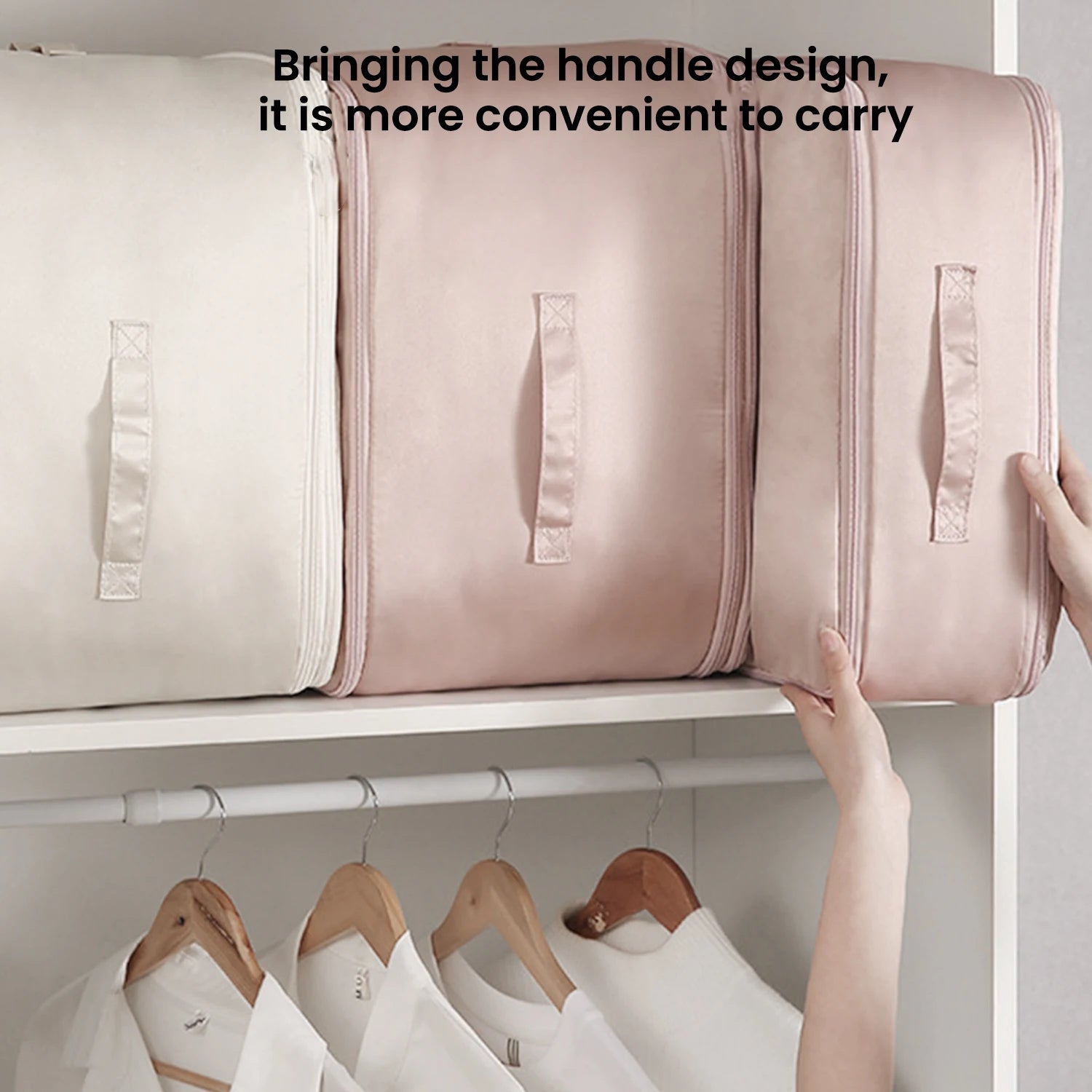 Sacs de rangement à auto-compression pour couette, boîte de rangement multifonctionnelle pour vêtements pour draps (abricot, 52 x 42 x 30 cm) - 6