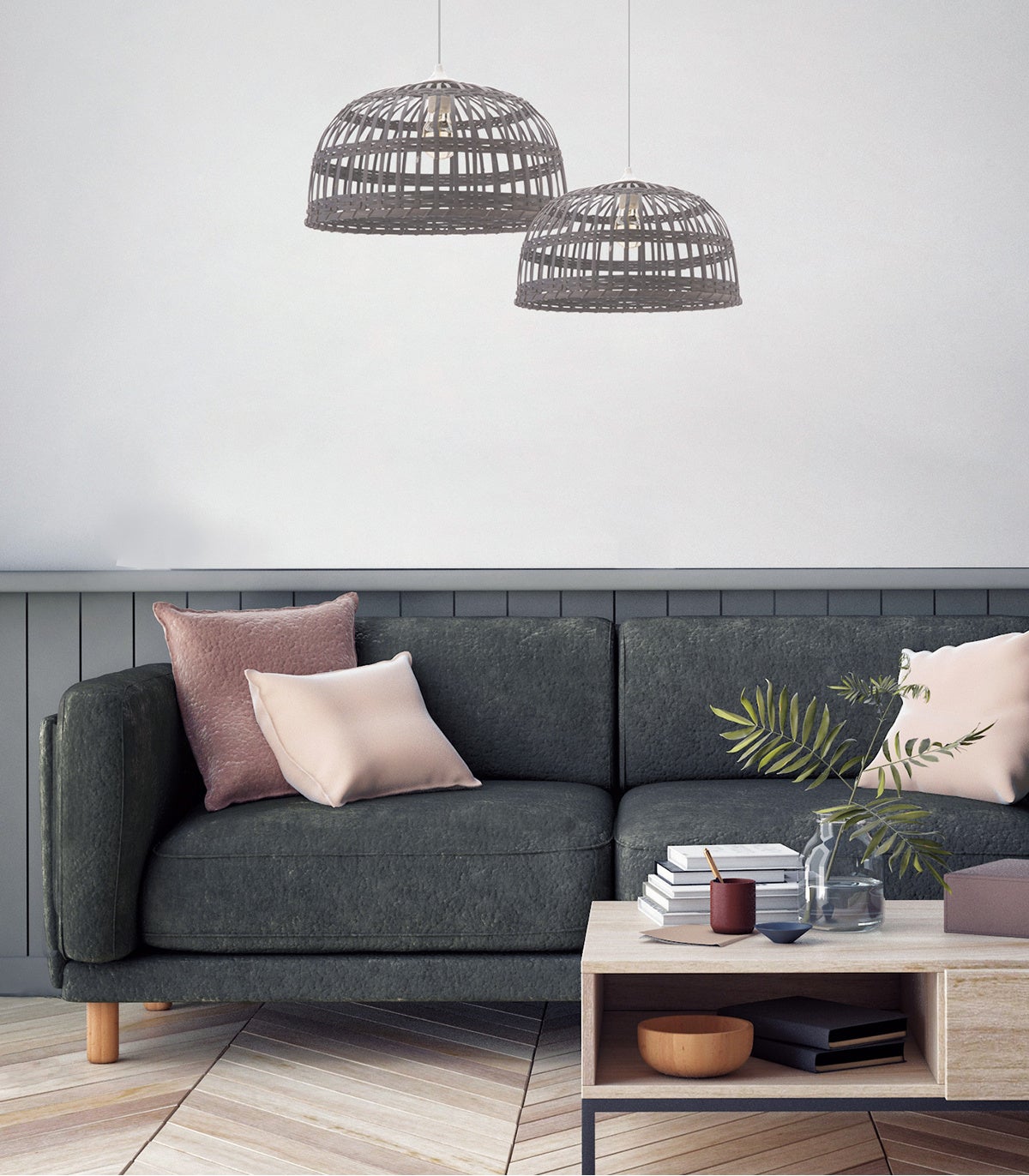 suspension phuket 40 cm gris, bambou, diam. 38 cm, - 2