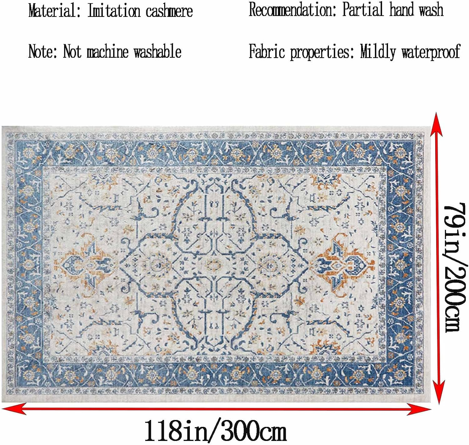 Tapis de salon antidérapant, lavable, style bohème vintage, doux, pour chambre, salle à manger, bureau (200 x 200 cm) - 9