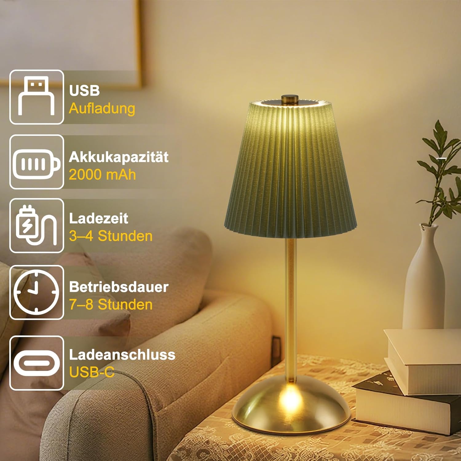 ZMH Zestaw 2 bezprzewodowych lamp stołowych LED z dotykowym ściemniaczem i 3 temperaturami barwowymi - 2