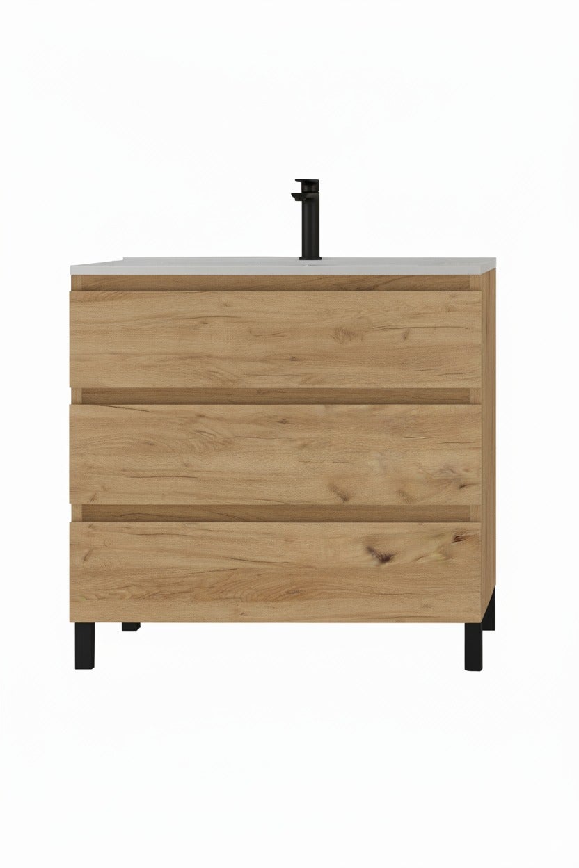 Conjunto Aprilia de mueble y encimera en medida 80 cm, acabado roble guadarrama con tirador uñero - 2