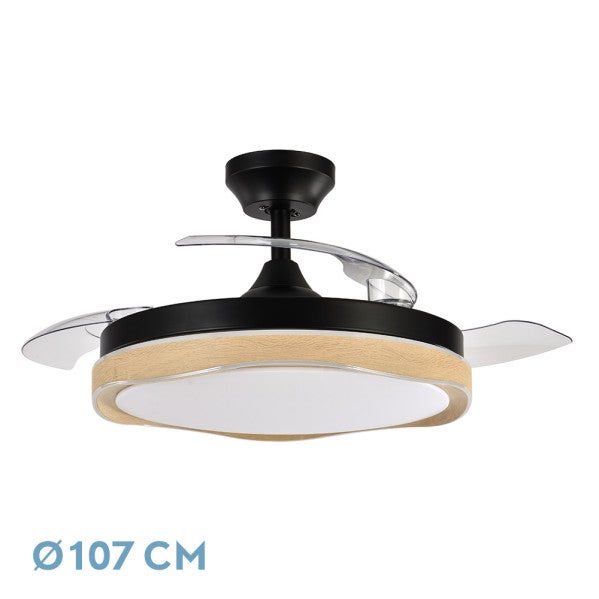 FABRILAMP Ventilateur De Plafond DC Sparta L White 3 Lames Rétractables Avec Télécommande Et Lumière LED
