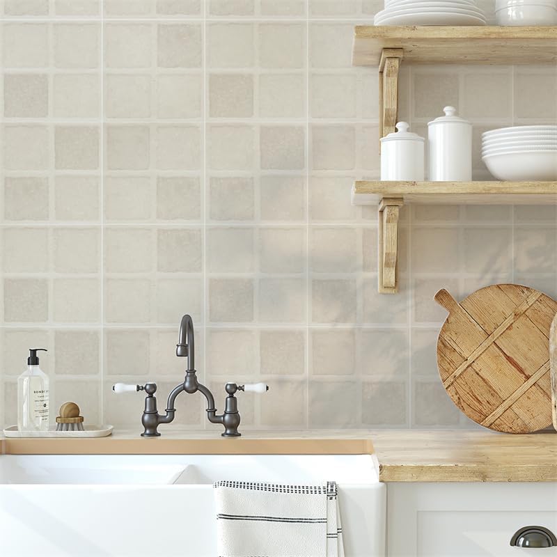 Credence Adhesive Pour Cuisine 20X20Cm Géométrie Beige Stickers De Escalier,Carrelage Mural,Pvc Autocollant En Tuile,Imperméable Effet Carreaux Pour - 3