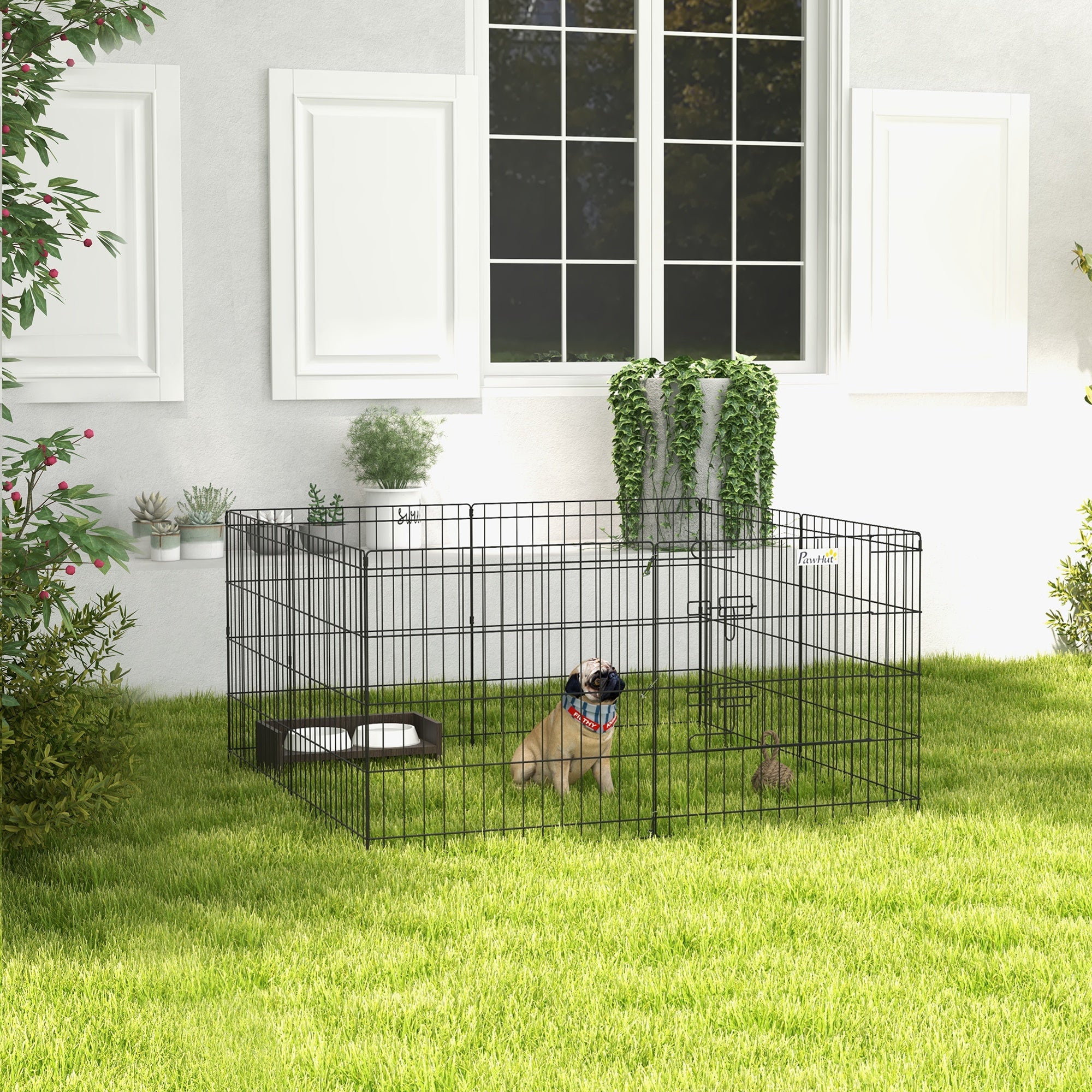 Parc enclos modulable pour chien animaux porte métal noir - 2